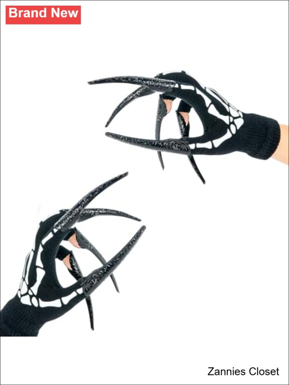 👻 Skeleton Gloves Long Finger Black Metal Claw Paws Cosplay Halloween